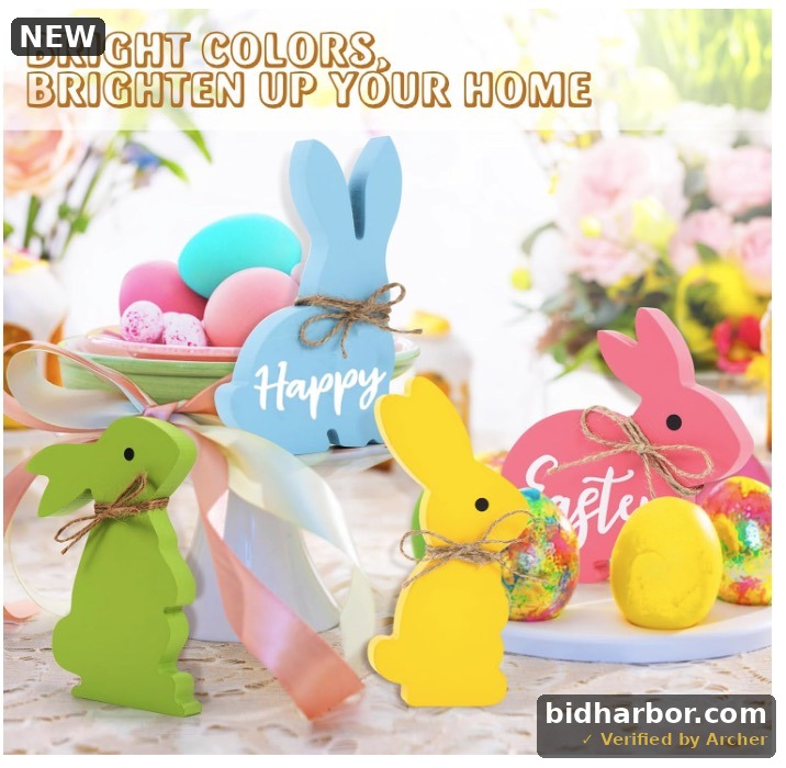 XKDOUS 4 Pcs Easter Bunny Table Decorations, Easter Decorations for Home, Wooden Easter Bunny Decor with Jute Twine Bow Spring Decorations, Easter Tiered Tray Decor for Party Favors