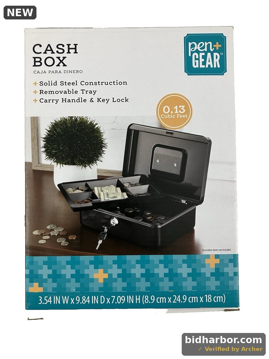 Pen+Gear 10 Inch Metal Cash Box With Money Tray And Key Lock Black YFC-25