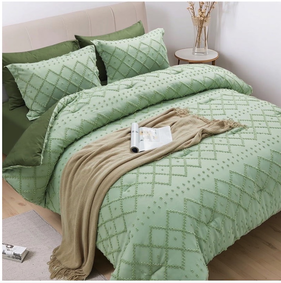JUSTLET 3 Pieces King Size Comforter Set, Bed in a Bag, Machine Washable Bedding Set, Sage Green