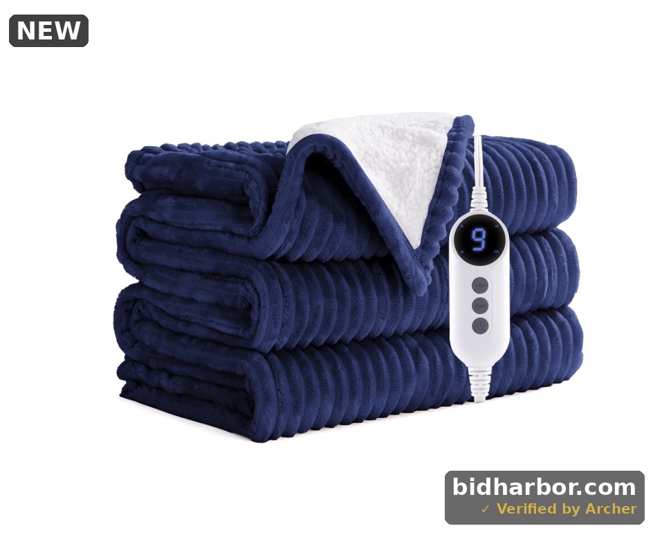 JUSTLET Heated Blanket Electric Throw, 50x60 Heating Blanket Throw, 9 Heat Levels & 2-10 Hours Auto-Off Over-Heat Protection, Ribbed Flannel to Sherpa, Machine Washable, Navy