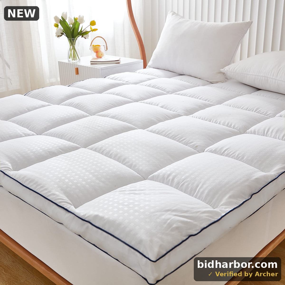 Justlet FGLGK Extra Thick King Mattress Topper Cooling Mattress Pad Cover 2 Inch Deep Pocket Soft Breathable White