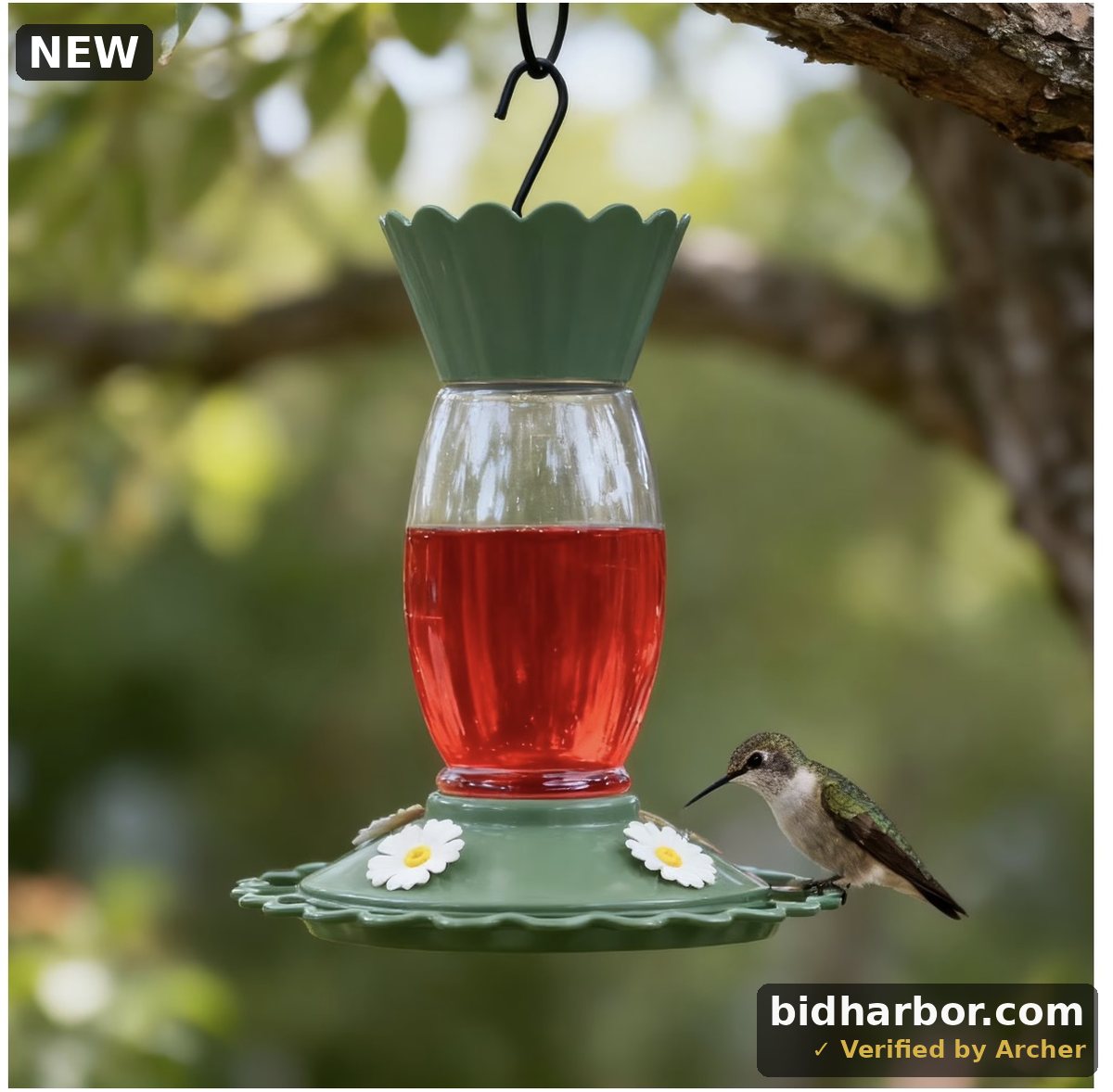 Vibrant Life Plastic Scalloped Tube Hummingbird Feeder, Green, 32 oz Capacity
