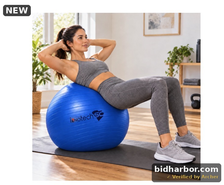 Innotech Extra Thick Anti-Burst Yoga and Exercise Ball, 55 cm, Purple, with Quick Pump