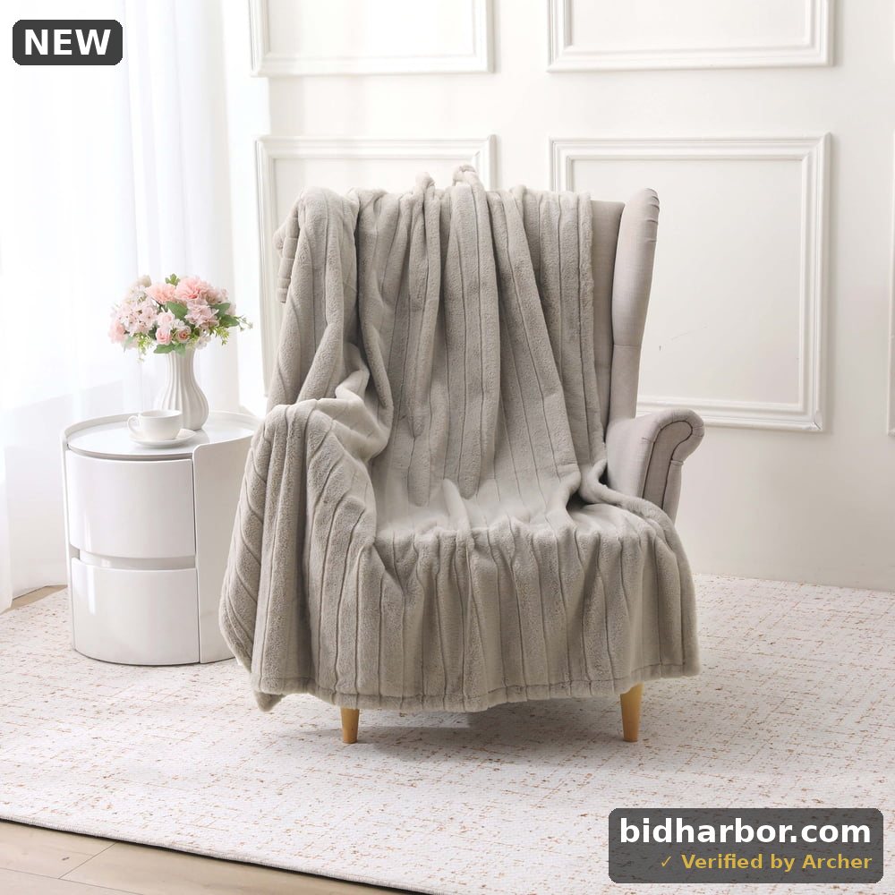Mainstays Beige Stripe Faux Fur Throw 50 X 60 Adult/Teen