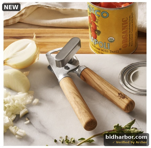 The Pioneer Woman Stainless Steel Manual Can Opener with Olivewood Handles