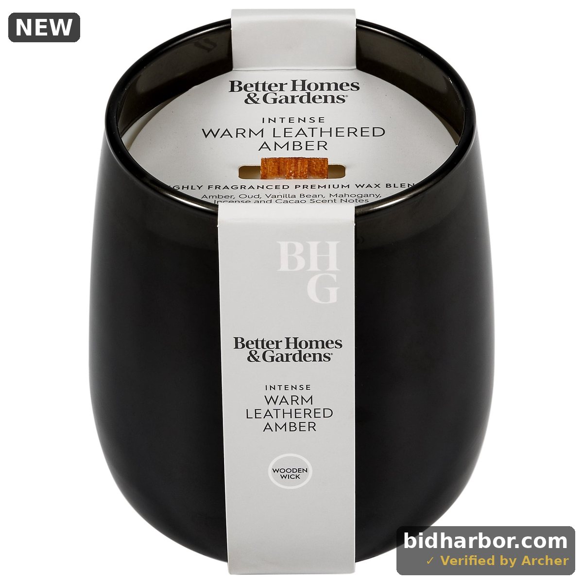 Better Homes & Gardens Warm Leathered Amber Scented Wooden 1-Wick Jar Candle 14.5 Oz