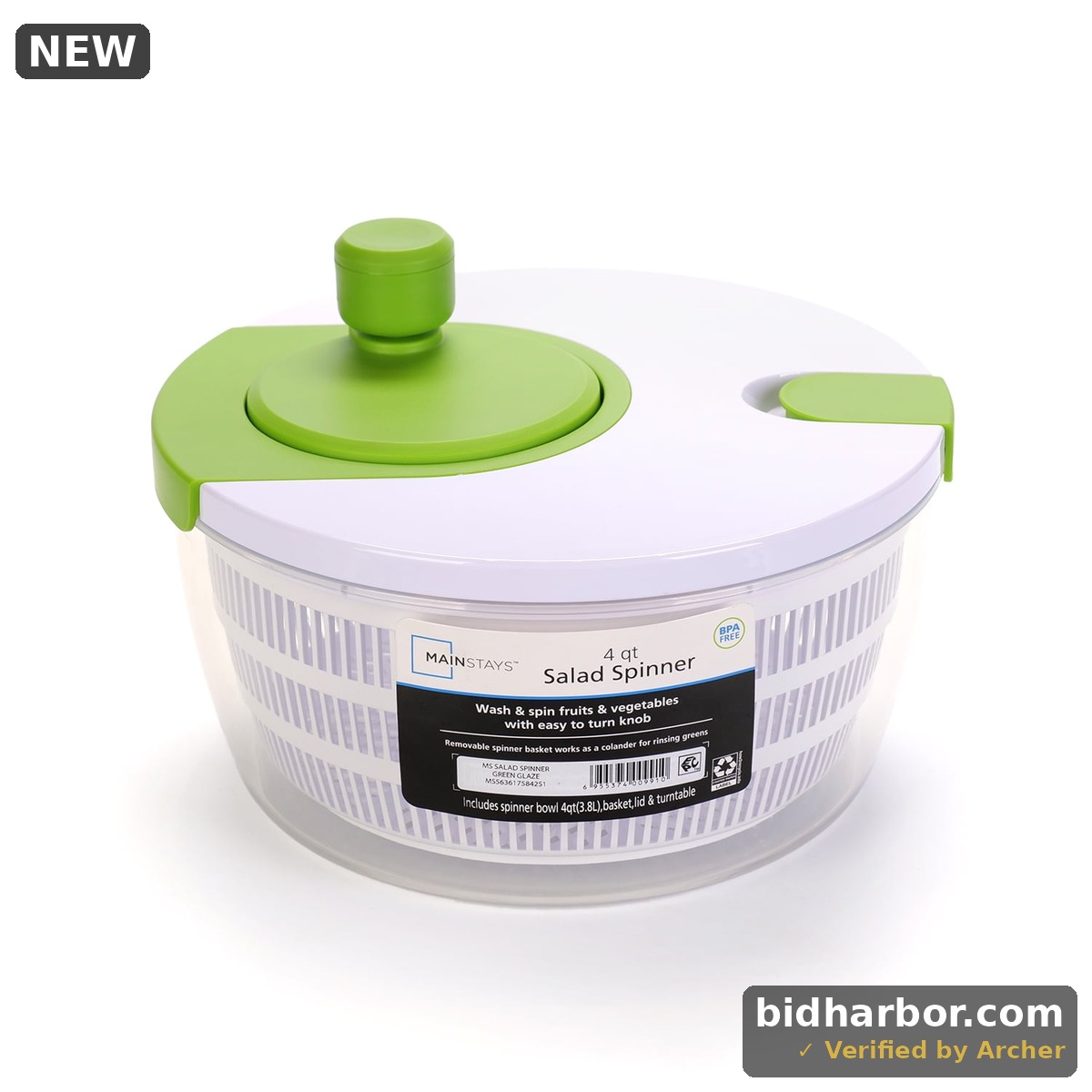 Mainstays 4 Qt Salad Spinner Vegetable Dryer Green BPA-Free