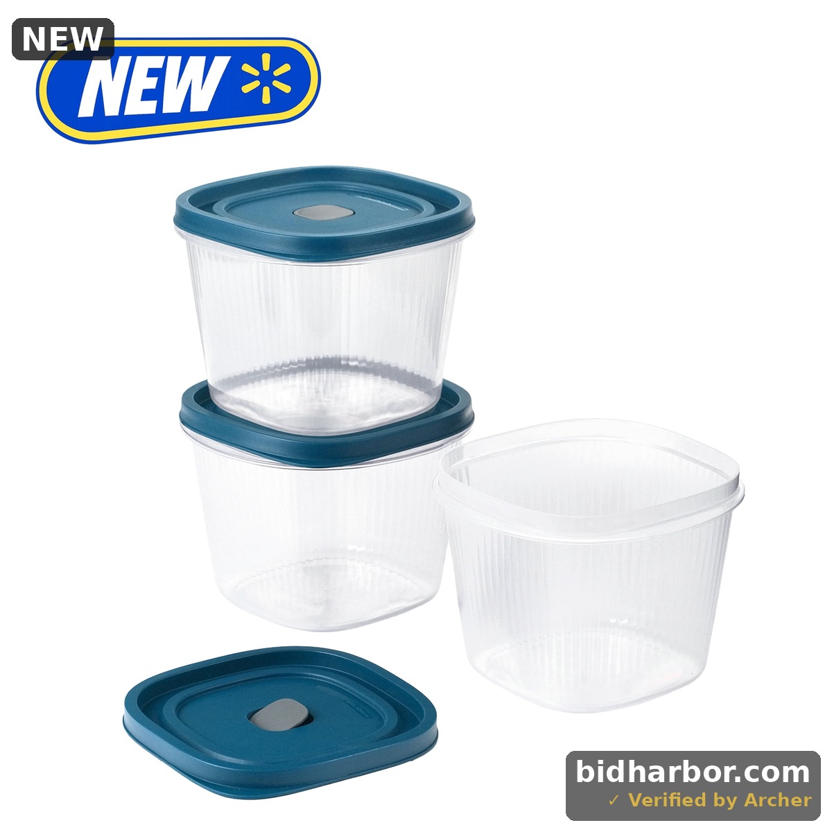 Mainstays Reusable Food Storage Containers Deep Medium Square Plastic 3 Pack With Lids 8.5 Cups