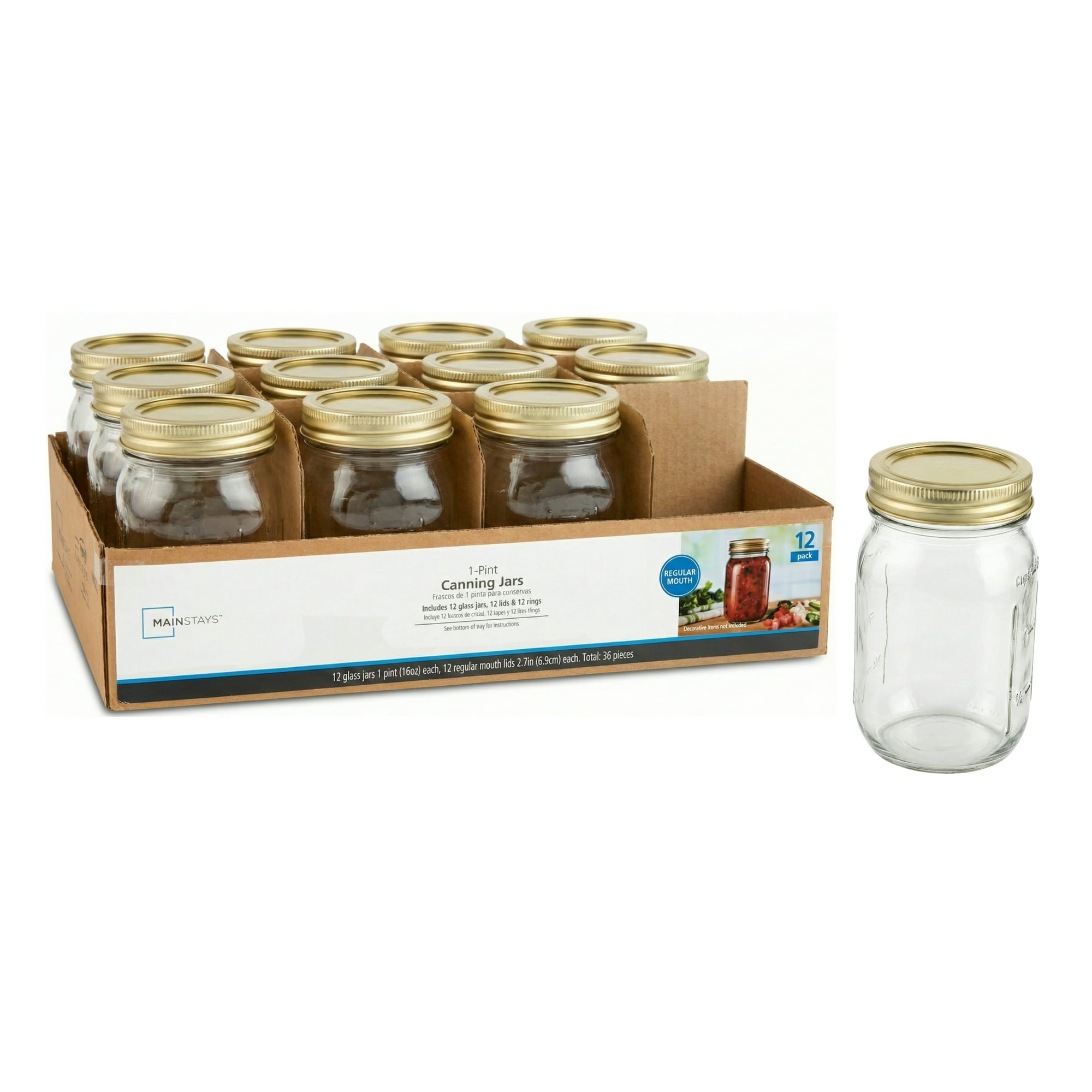 Mainstays 16 Oz Airtight Glass Regular Mouth Canning Jars