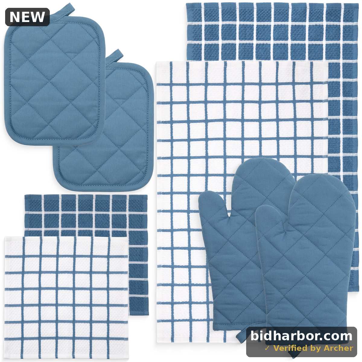 Mainstays 8-Piece Cotton Kitchen Towel, Dishcloth, Oven Mitt and Potholder Set, Blue