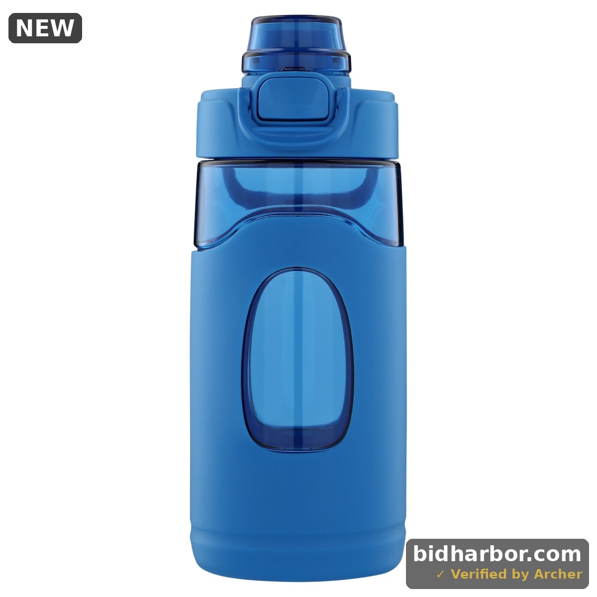 Mainstays Kids 16 oz Blue Tritan Silicone-Grip Water Bottle with Flip-Top Chug Lid