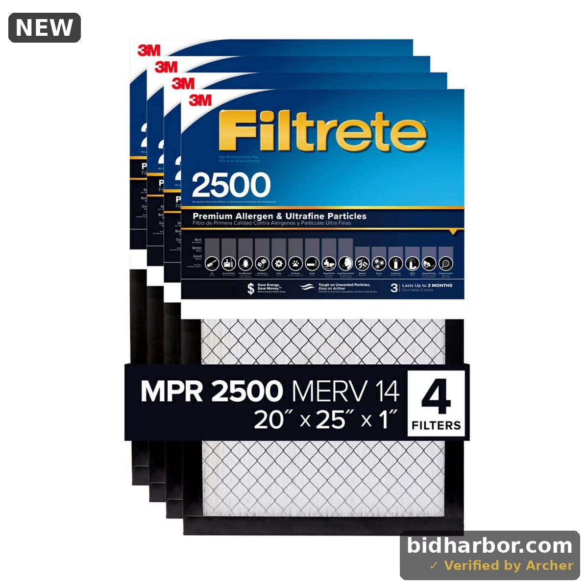 Filtrete 2500 MPR Premium Allergen and Ultrafine Particles Air Filters, 20 x 25 x 1 in, 4-Pack