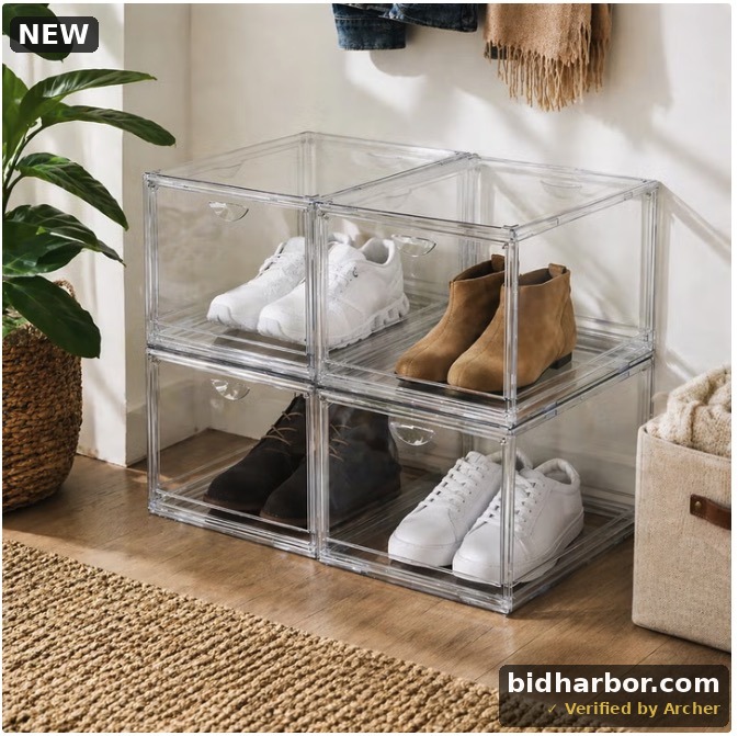 Clear Stackable Shoe Box Organizers with 3 Doors, 4-Pack