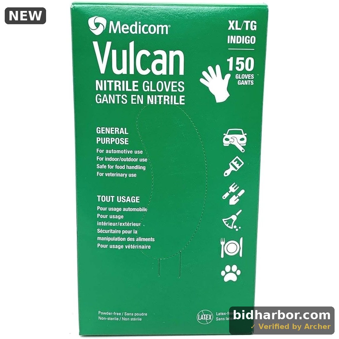 Medicom Vulcan Nitrile Gloves, Latex- and Powder-Free, Indigo, XL, 150-Count Box