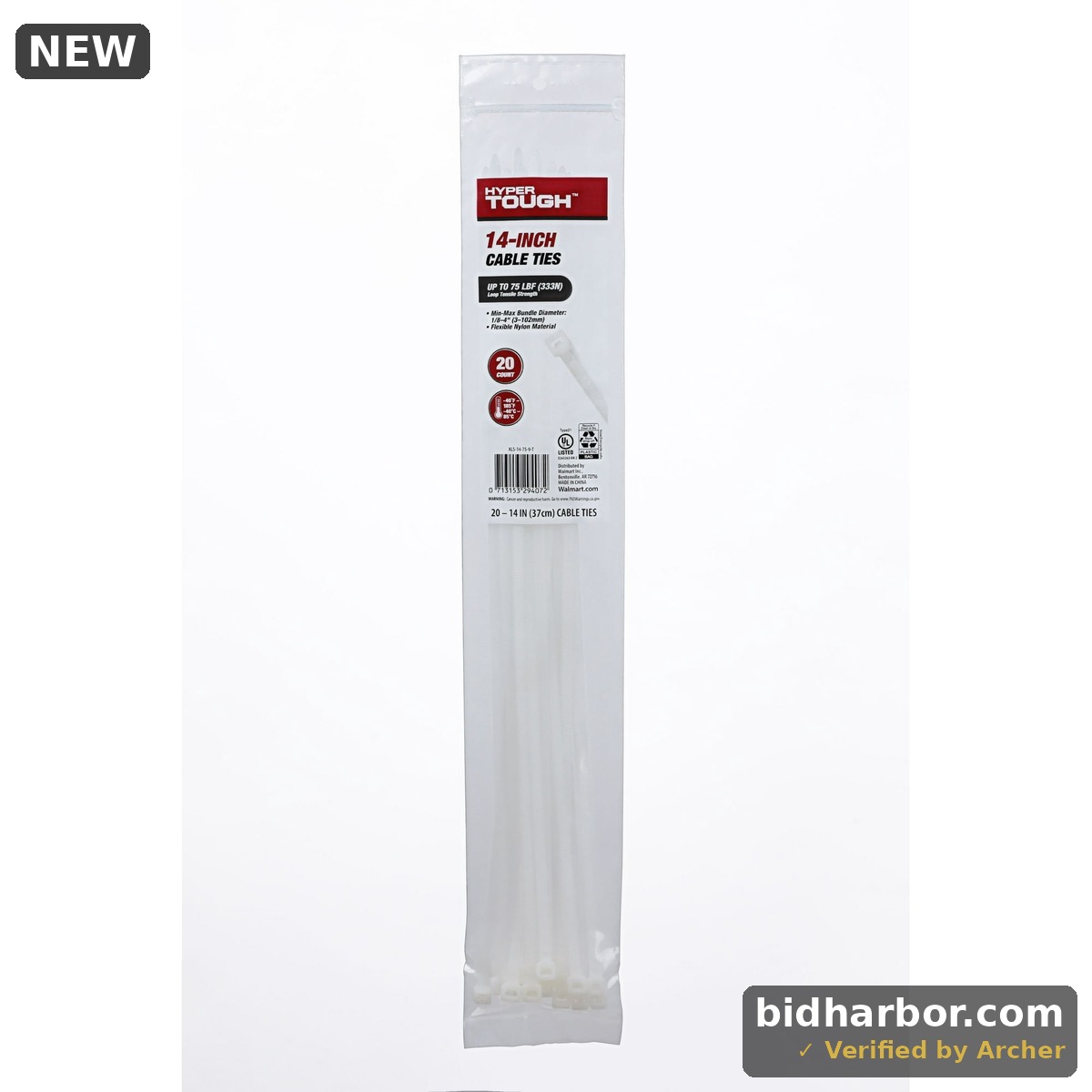 Hyper Tough 14inch Cable Tie Natural 20Pcs