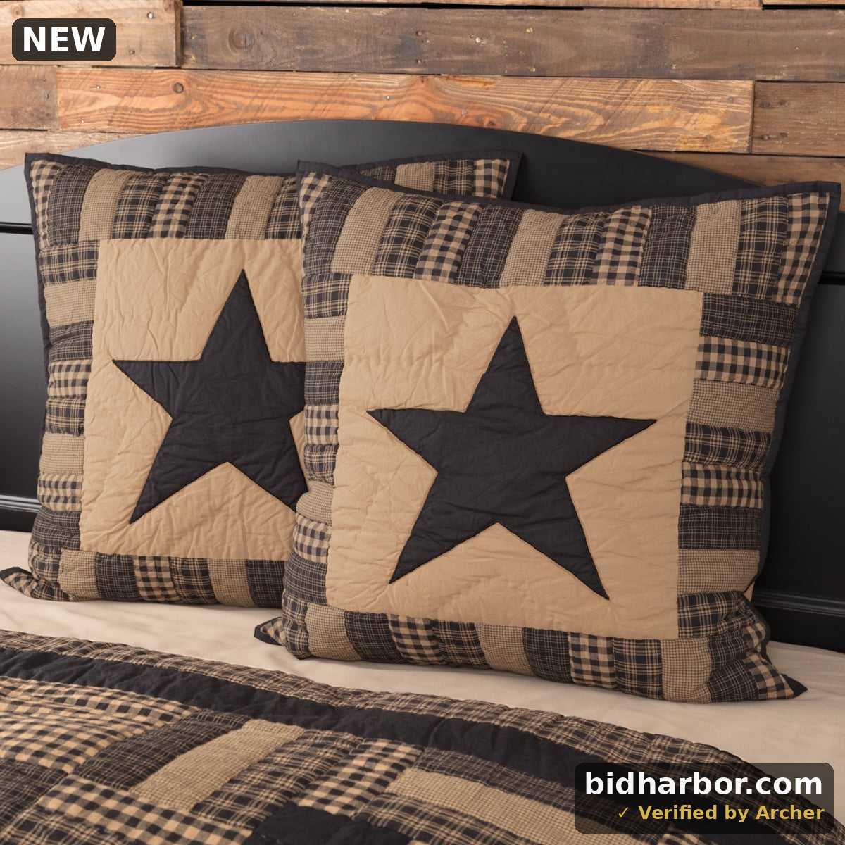 VHC Brands Black Check Star Cotton 26x26 Quilted Euro Sham Black