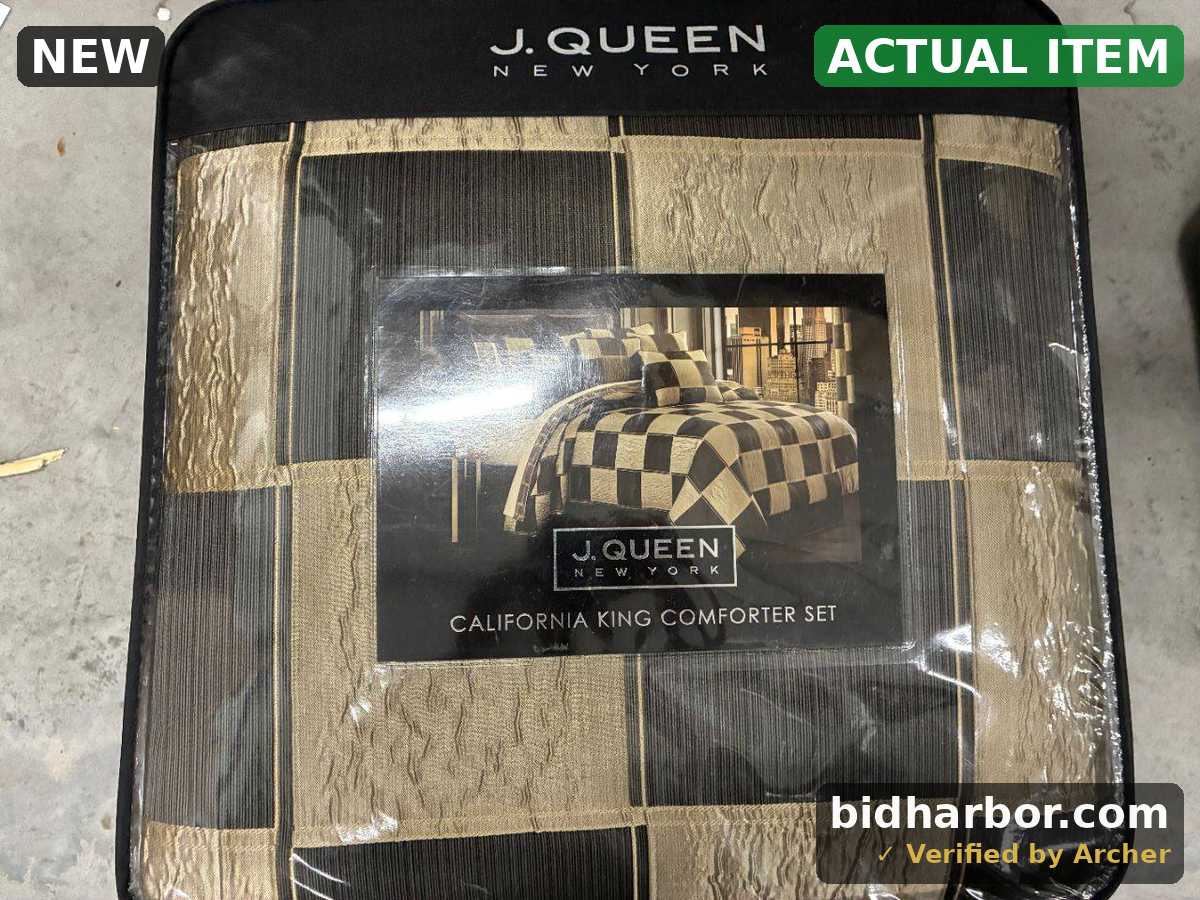 J. Queen New York California King Comforter Set, Black and Gold Checkerboard