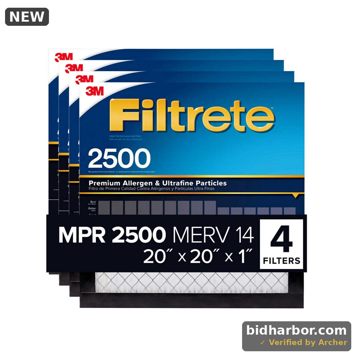 Filtrete 2500 MPR Premium Allergen and Ultrafine Particles Air Filters, 20 x 20 x 1 in, 4-Pack