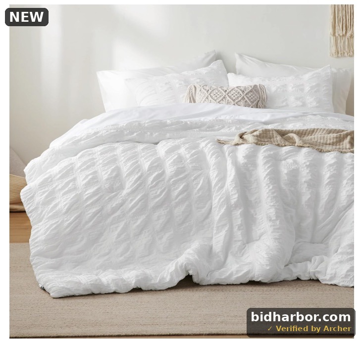 JUSTLET King Seersucker Comforter Set with Sheets White Bed in a Bag 7-Pieces All Season Bedding Set with Comforter, Sheets and Pillowcases
