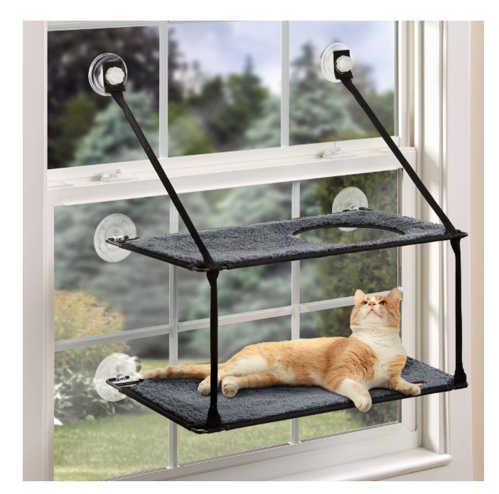 OhhGo Double Layer Cat Window Perch Cat Window Perch Double Layer Cat Hammock Sturdy Cat Window Bed Perch Furniture For Multiple Cats Indoor Window Mounted Cat Shelf Black