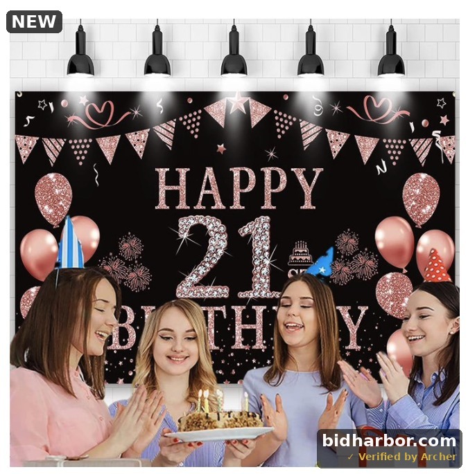 21st Birthday Rose Gold Backdrop Banner, 5.9 x 3.6 ft