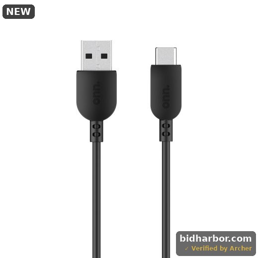 Onn. 6ft USB To USB-C Cable, Black, Compatible With Any USB-C Device