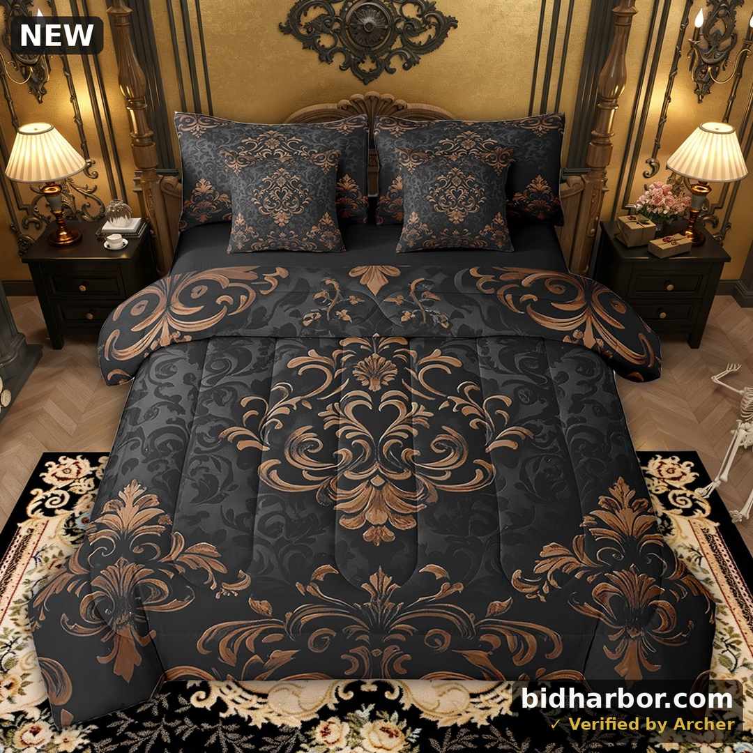 Manfei Bohemian Damask 7 Pieces Bed in a Bag Twin Size, Black Brown Bed Set, Victorian Flower Bed Sheets Setp with Comforter, Breathable Bedroom Decoration