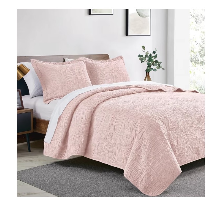 JUSTLET Quilt Set Twin Size 68 x 86 in, Lightweight Quilted Bedspread Coverlet Set, Pale Pink