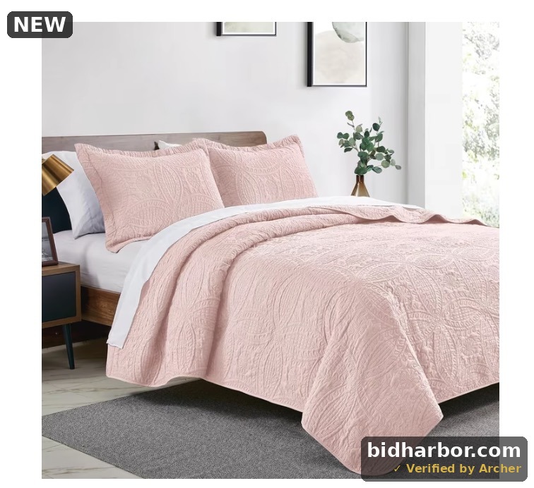 JUSTLET Quilt Set Twin Size 68 x 86 in, Lightweight Quilted Bedspread Coverlet Set, Pale Pink