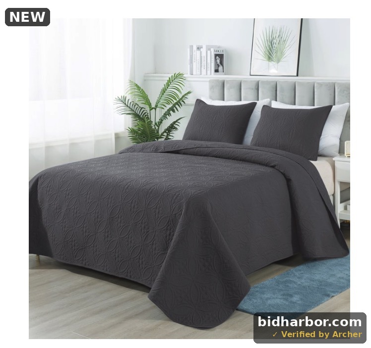 Quilt Set Queen Size - Lightweight Quilts Summer Bedspreads for All Season 3 Piece (1 Quilt, 2 Pillow Shams) - Dark Grey