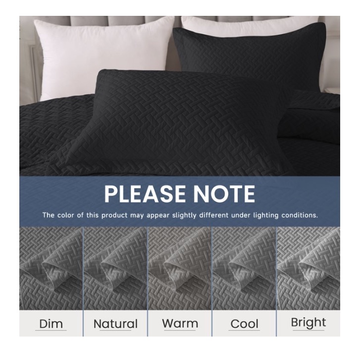 Justlet SE-CG3JT-26 Quilt Set Full/Queen Size - Soft Lightweight Reversible Coverlet Bedding Set - Dark Grey
