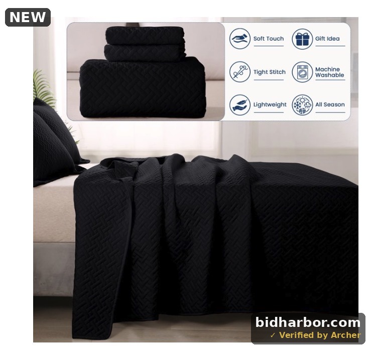 Justlet SE-CG3JT-23 3-Piece Quilt Bedding Sets Queen Black Linear Weave