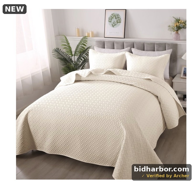JUSTLET 3-Piece Quilt Bedding Set, Queen, Cream