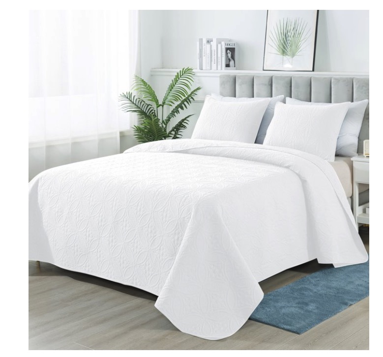 Justlet SE-CG3JT-02 Quilt Set Queen Size - Lightweight Summer Bedspread 3 Piece (1 Quilt, 2 Pillow Shams) - White