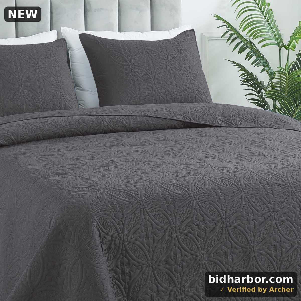 Quilt Set Twin Size - Lightweight Quilts Summer Bedspreads for All Season 2 Piece (1 Quilt, 1 Pillow Sham) - Dark Grey