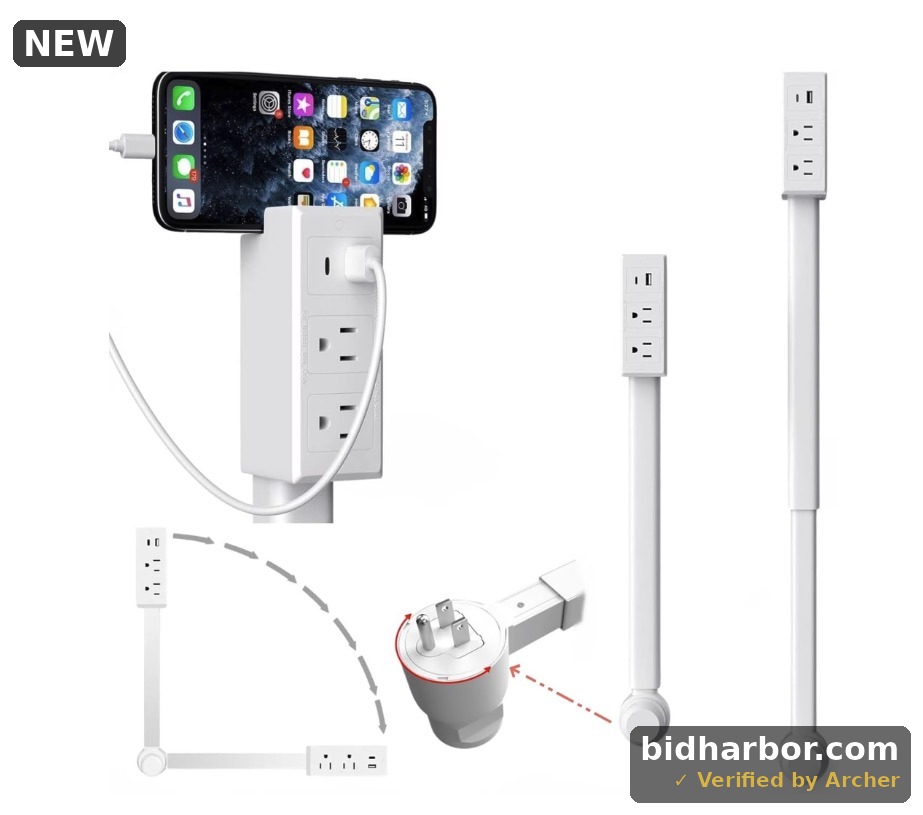 Electrical Outlet Extender Stick - Power Socket Expander,Extendable Outlet for Hard to Reach Places,Features USB-A,USB-C,2 AC Outlets,Rotates 180°,Use Behind Couches,Nightstands,Desks,More (B #)
