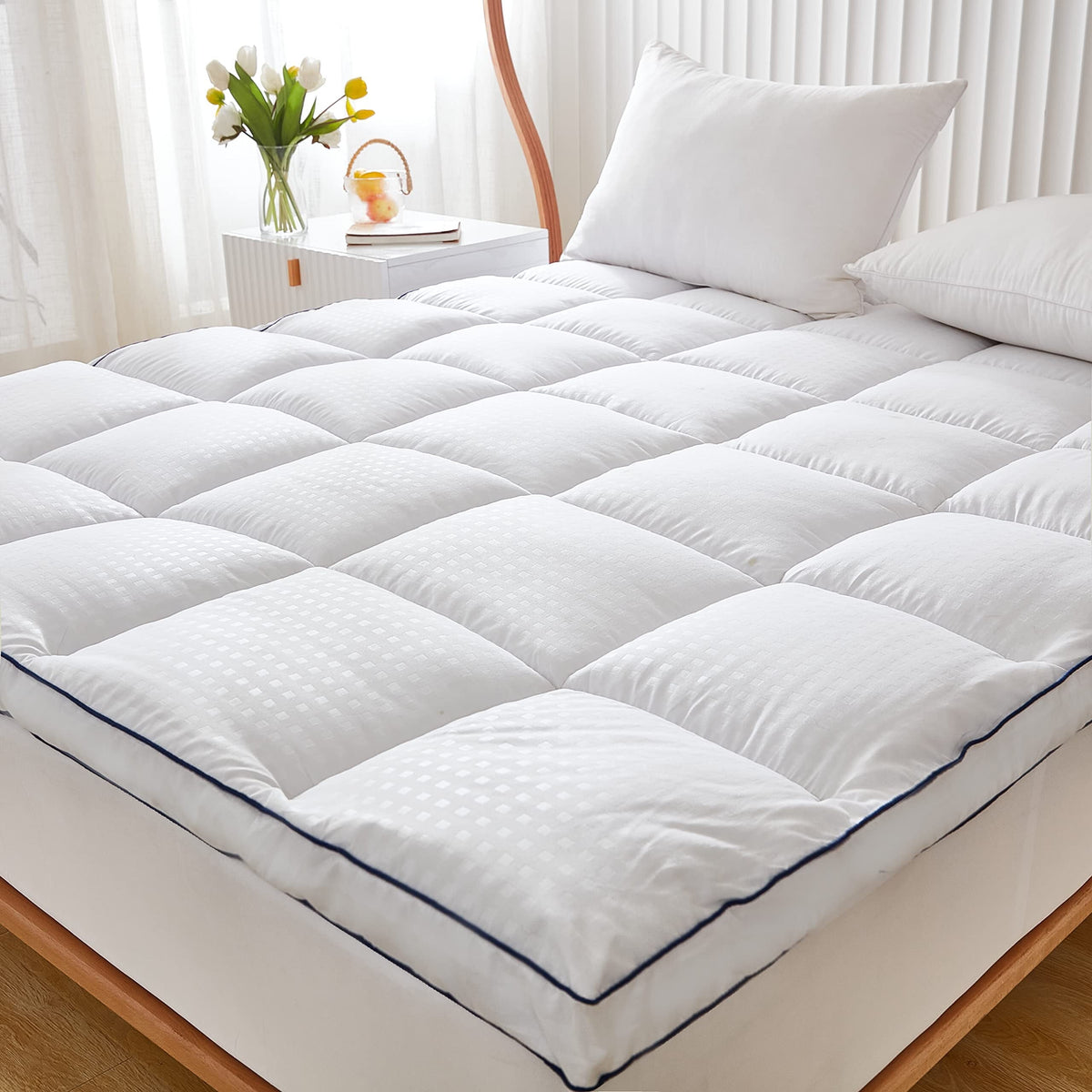 Justlet FGLGK Extra Thick King Mattress Topper Cooling Mattress Pad Cover 2 Inch Deep Pocket Soft Breathable White