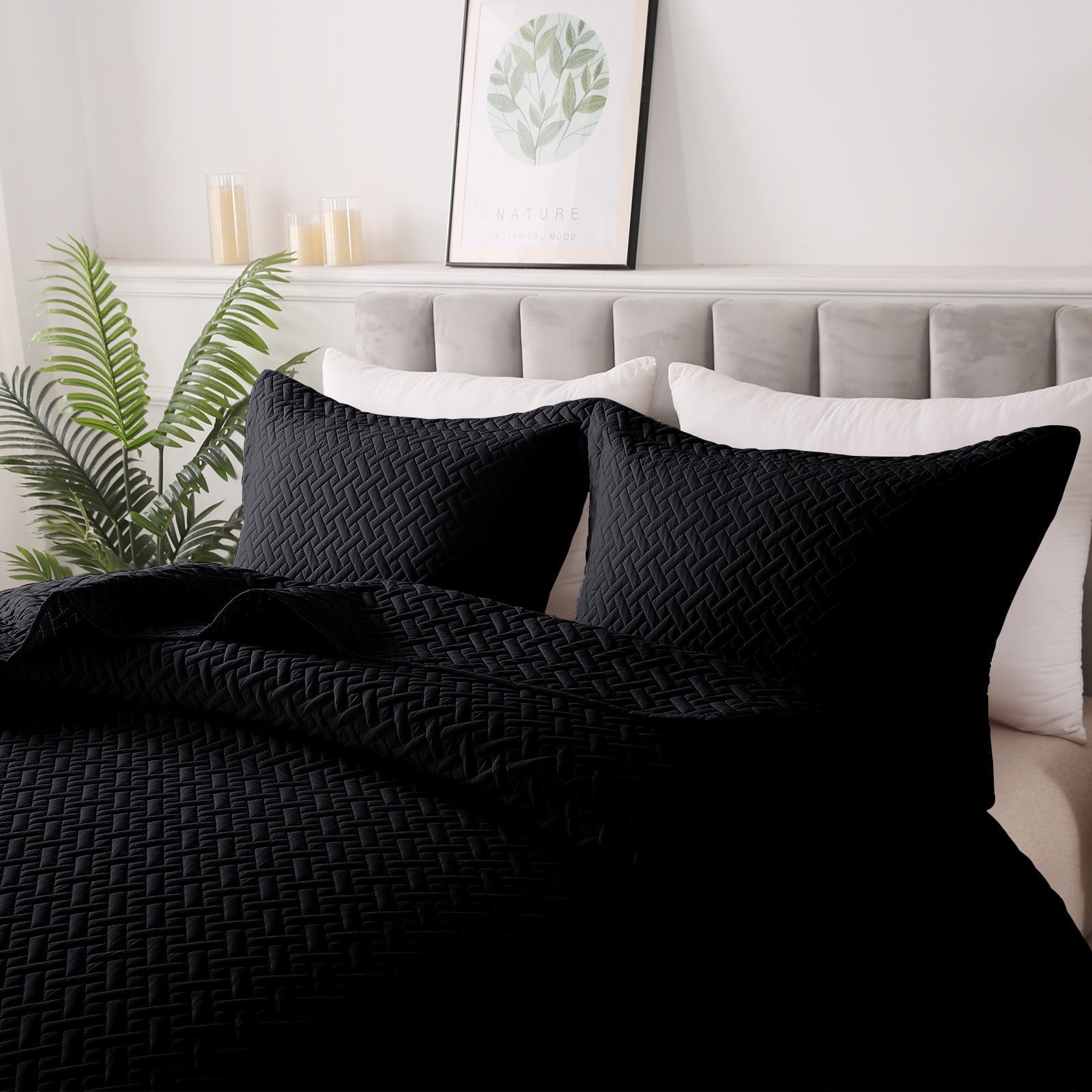Quilt Set Twin/Twin XL Size - Soft Lightweight Quilts Summer Quilted Bedspreads - Reversible Coverlet Bedding Set for All Season 2 Piece (1 Quilt, 1 Pillow Sham) - BLack