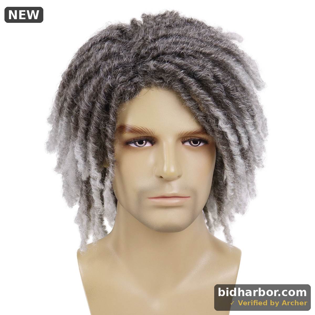 GNIMEGIL Men's Short Faux Locs Braided Wig with Bangs, Black Synthetic Twist Dreadlocks