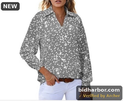 DOKOTOO Spring Blouses for Women Elegant Casual V Neck Long Sleeve Tunic Tops Boho Chiffon Shirts — Size 2 — Size 2XL