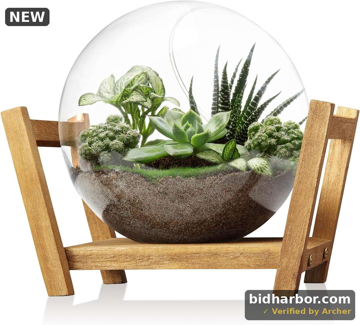 Monoture Glass Plant Terrarium with Wooden Stand as Decoration for Succulent Desktop Plant Propagation Stations Air Plant Propagation Vase for Plants Retro Globe Propagate Station for Plant Lover