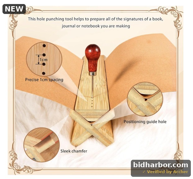 Bamboo Book Binding Cradle with an Awl, Wood Bookbinding Punching Cradle with Piercing Guide, Polished Smooth Surface, Sturdy and Durable, Easy Use Guide, Book Binding Supplies,Book DIY Crafts