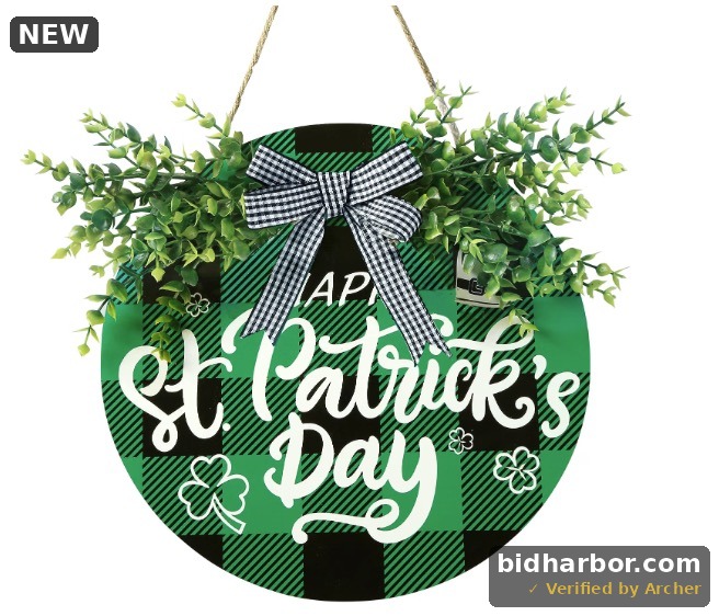 St Patricks Day Decorations Buffalo Plaid Wooden Hanging Door Sign Happy St Patrick’s Day Farmhouse Rustic Door Decoration with Bowknot Greenery for Front Door Home Indoor Outdoor