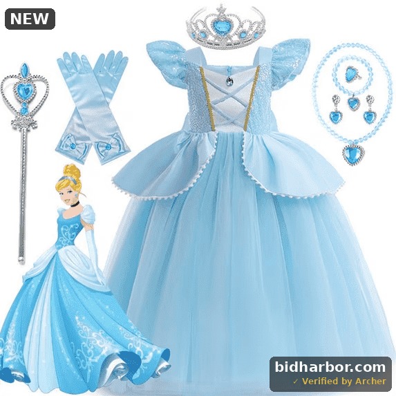 Uhome 10Pcs Princess Costume for Girls, Blue Princess Dress with Accessories, Halloween Birthday Party Outfit, Size 120