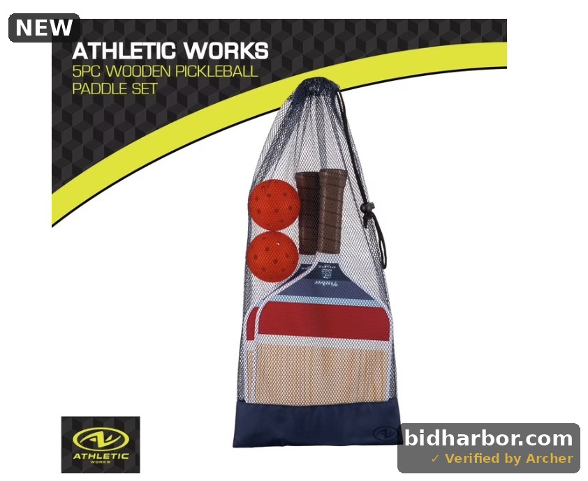Athletic Works Timber Wooden 2-Player Pickleball Set, 2 Paddles, 2 Balls and Carry Bag, Red/White/Blue