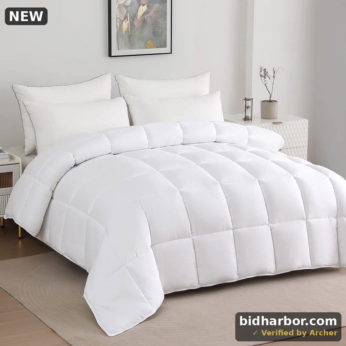 JUSTLET Luxury Solid Down Alternative Machine Washable White Comforters Duvet, California King