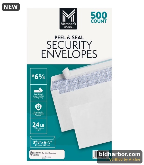 Member's Mark #6 3/4 Peel & Seal Security Envelopes, 500 Count