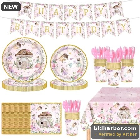 Ayieyill 170-Piece Mushroom Woodland Fairy Birthday Party Kit for 24 Guests, Plates, Cups, Napkins, Cutlery, Banner and Tablecloth