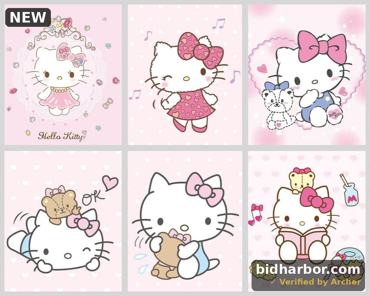 Lsskjtf A Set Of 6 Hello Kitty Cartoon Paintings Posters For Kids Bedroom Wall Decorations Unframed