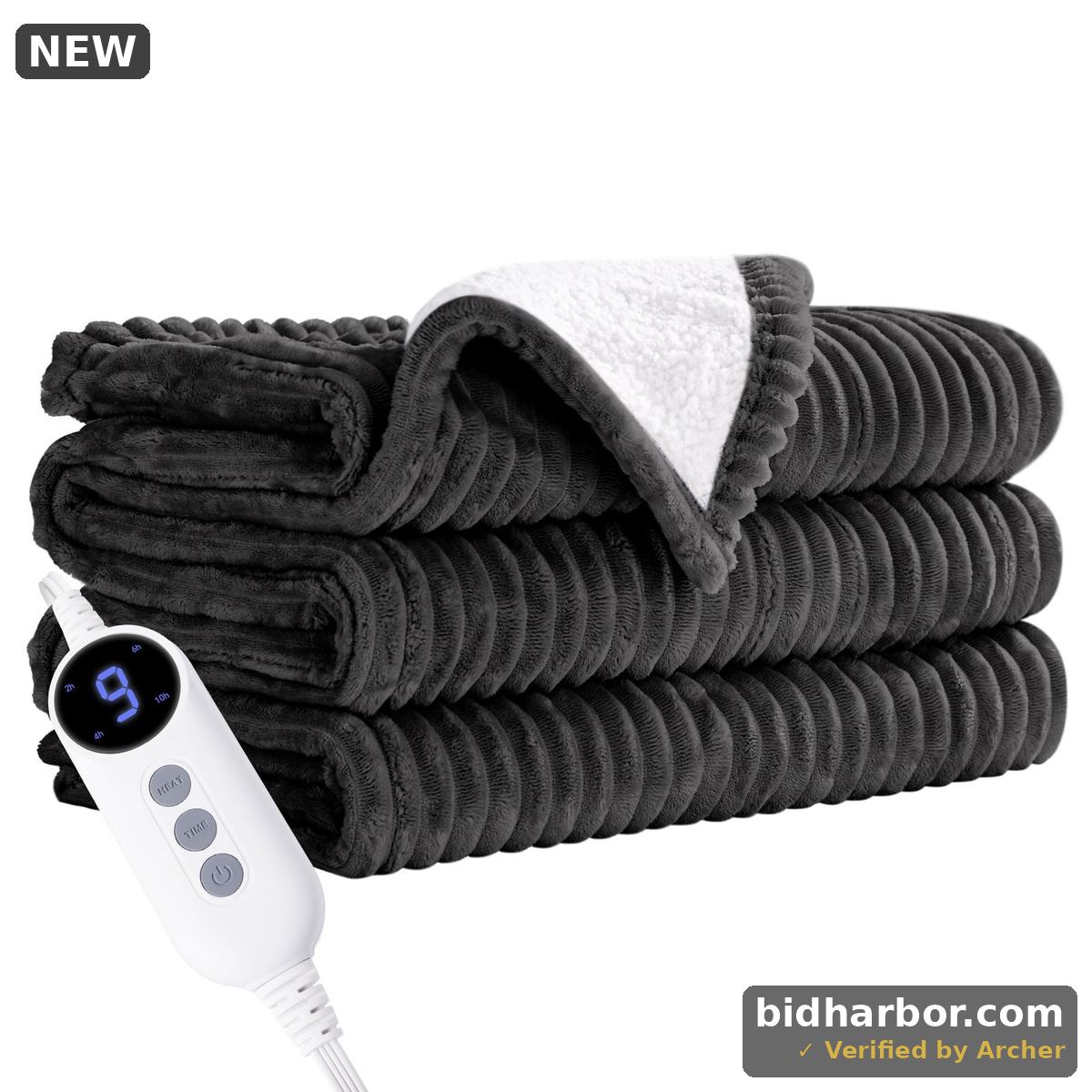 JUSTLET Heated Blanket Electric Queen, 84x90 Heating Blanket Throw, 9 Heat Levels & 2-10 Hours Auto-Off Over-Heat Protection, Ribbed Flannel to Sherpa, Machine Washable, Gray
